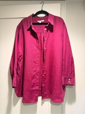 Chicos Fuchsia Button-Up Linen Tunic